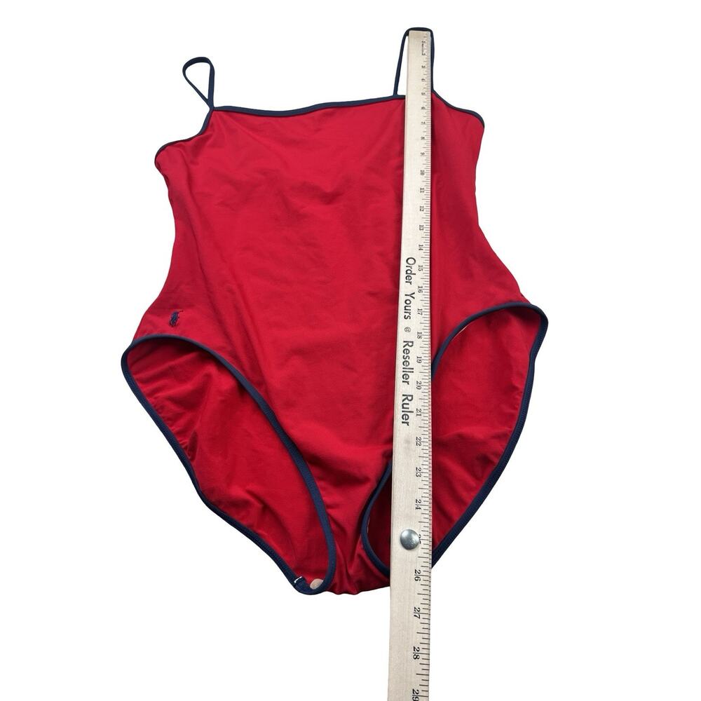 Vtg Ralph Lauren Sport One Piece Swimsuit Womens 14 Red High Cut Athletic USA - Picture 5 of 10